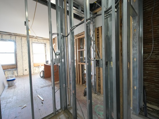 Interior framing and first-fix wiring in progress