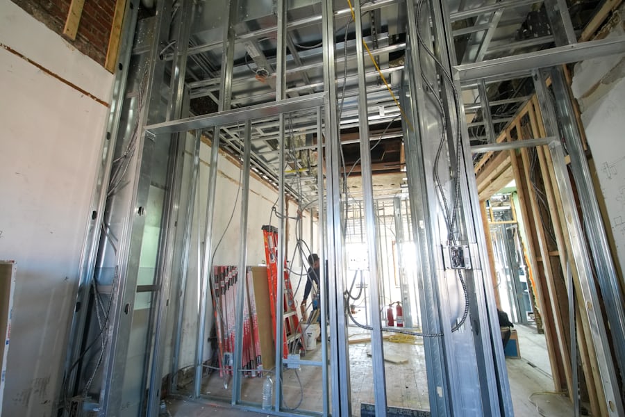 A whole house stripped to structure, services exposed