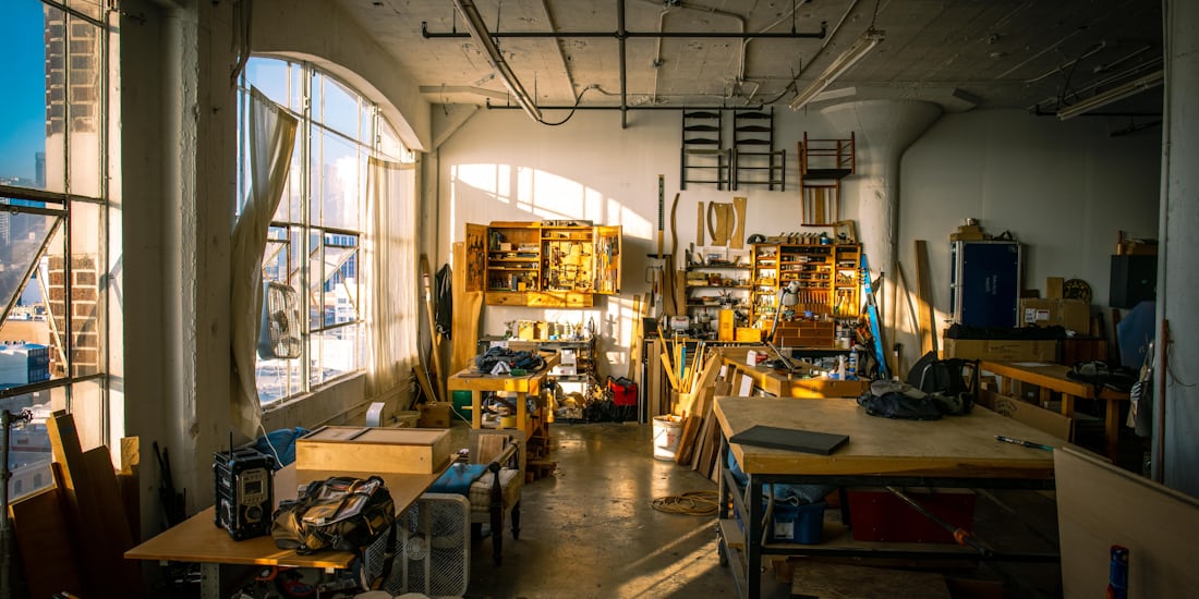 The Datum workshop, benches and stored millwork